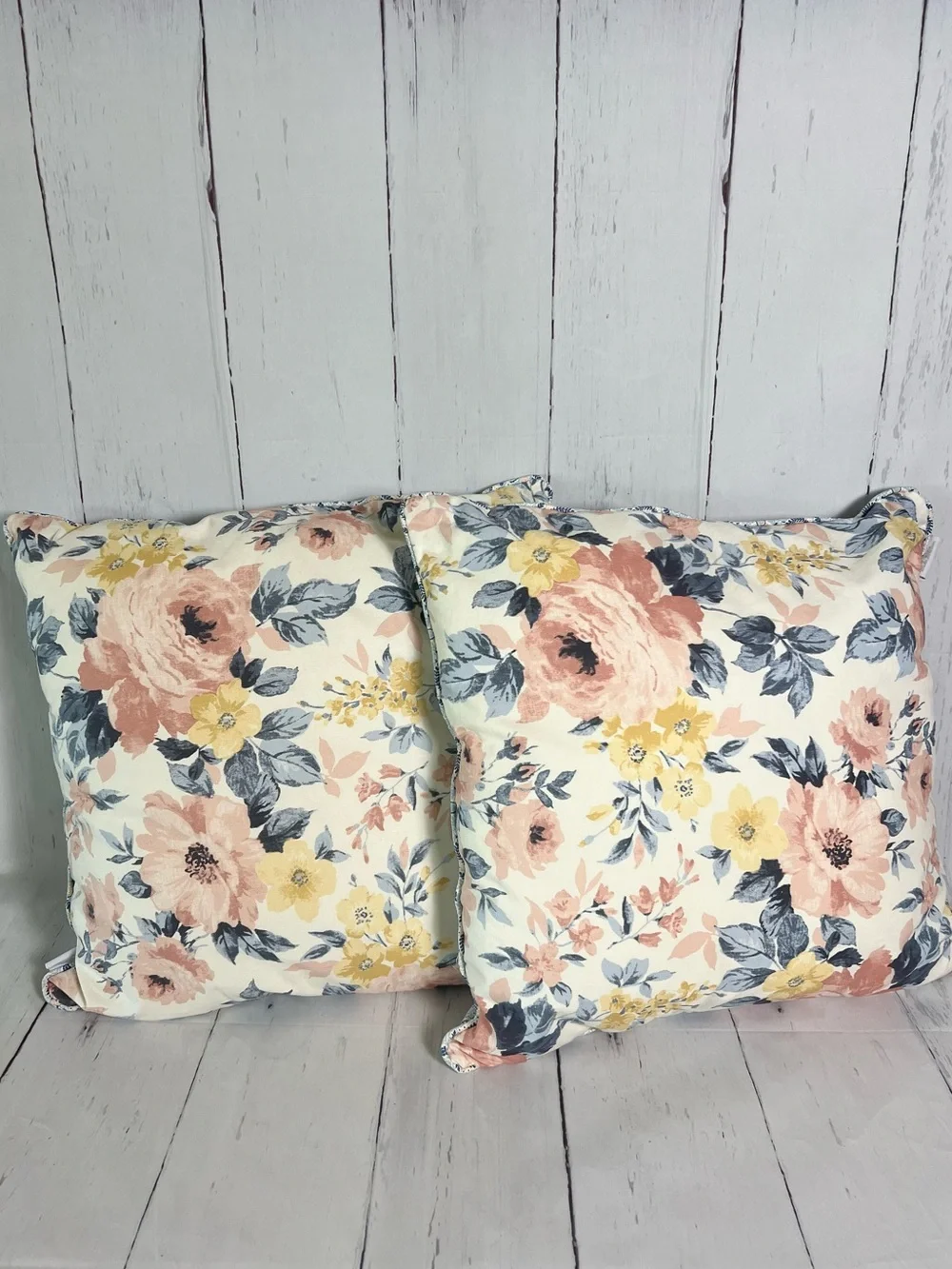 Studio D’Artisan Floral Medallion Reversible Throw Pillows Set of 2 Blush Blue